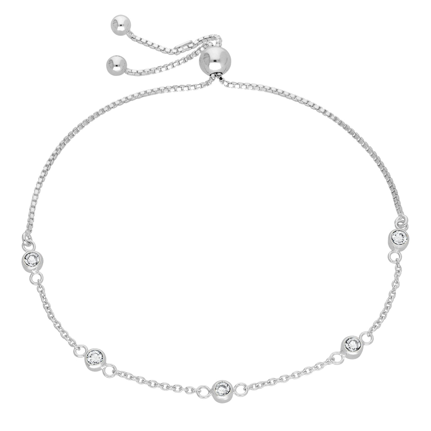 Sterling Silver CZ April Birthstone Adjustable Box Bracelet