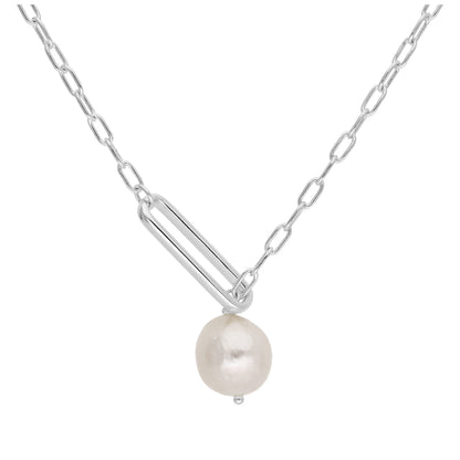 Sterling Silver Natural Freshwater Pearl Drop Link Chain Necklace