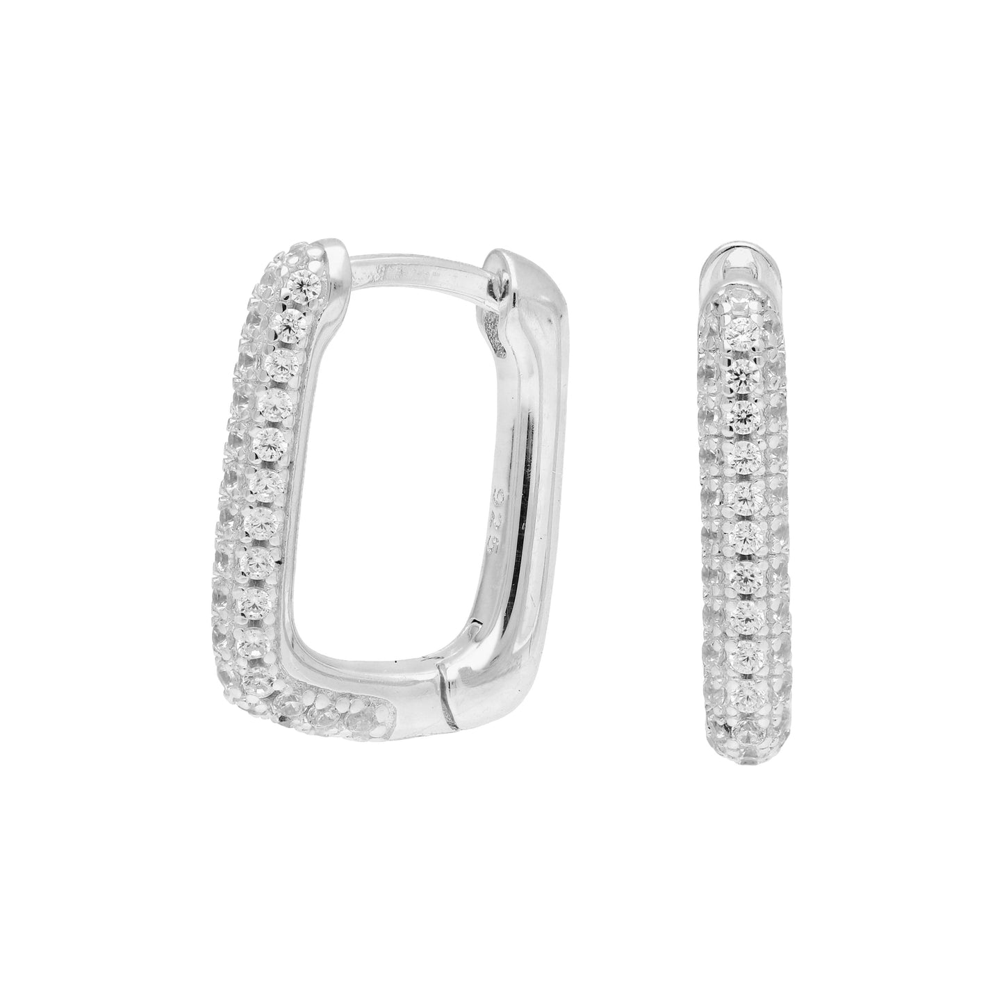 Sterling Silver Ovate CZ Pave 15mm Hoop Huggie Earrings