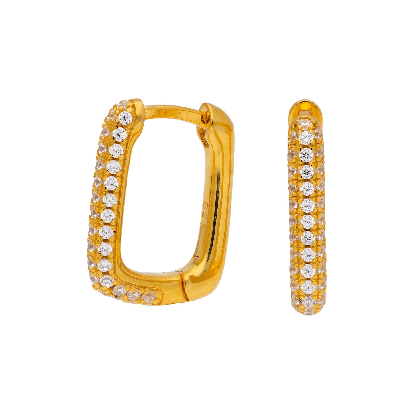 Gold Plated Sterling Silver Ovate CZ 15mm Hoop Earrings