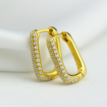 Gold Plated Sterling Silver Ovate CZ 15mm Hoop Earrings