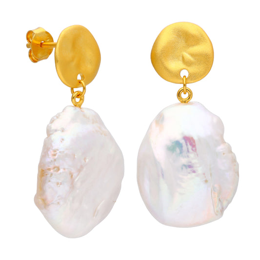 Gold Plated Silver Freshwater Baroque Pearl Stud Earrings