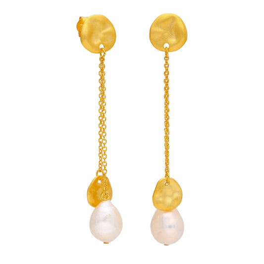 Gold Plated Sterling Silver Baroque Pearl Drop Stud Earrings