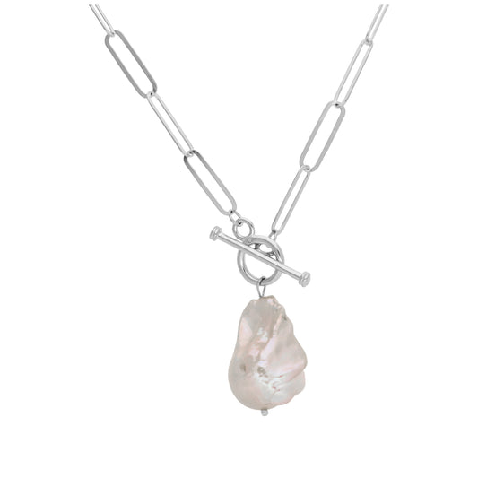 Sterling Silver Unique Freshwater Pearl Drop Link Necklace