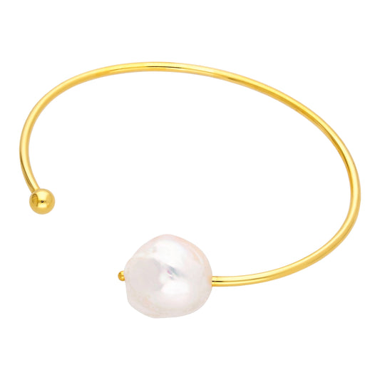 Gold Plated Sterling Silver Baroque Pearl Torque Cuff Bangle