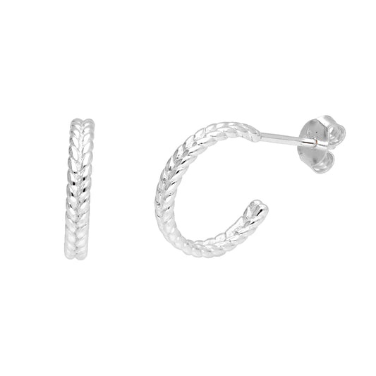 Sterling Silver Double Twist Open 14mm Hoop Stud Earrings