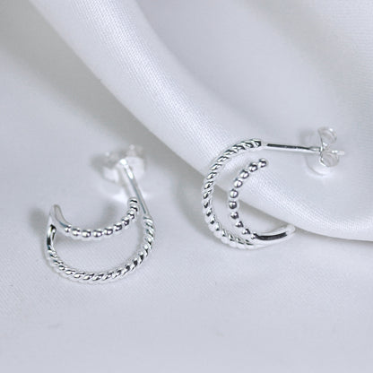 Sterling Silver Double Twist Open 14mm Stud Hoop Earrings