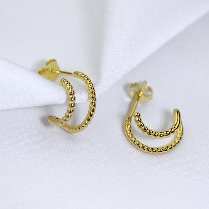 Gold Plated Sterling Silver Double Twist Open 14mm Stud Hoop Earrings