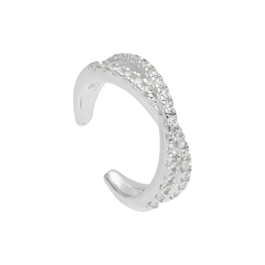 Sterlingsølv Pave Clear CZ Double Cross Ear Cuff