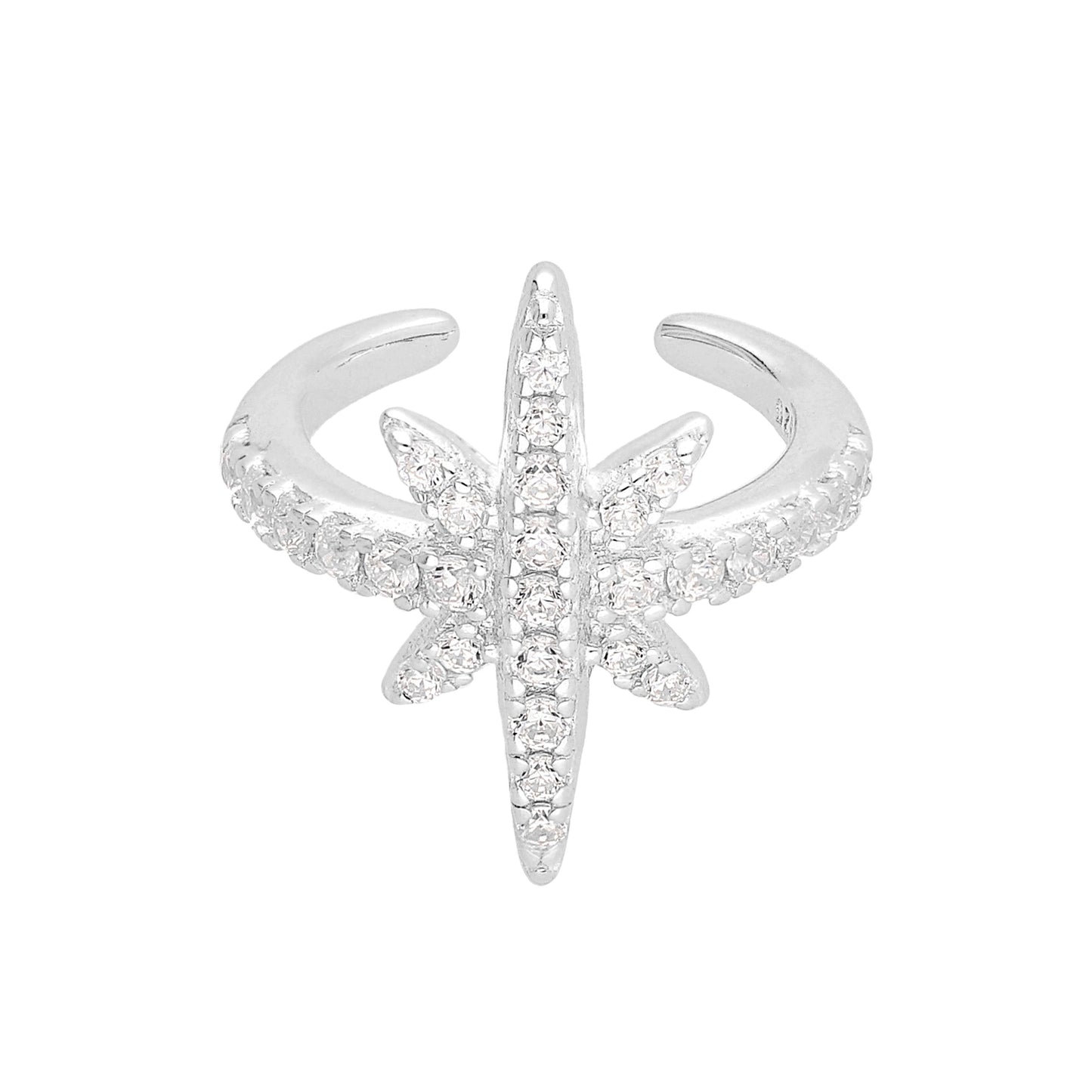 Sterling Silver Pave CZ Starburst Ear Cuff