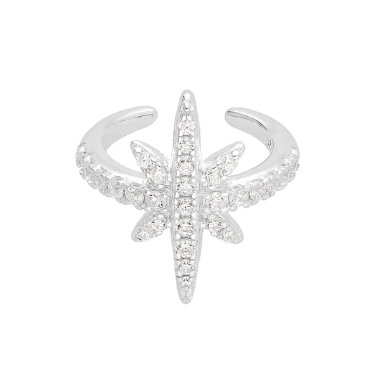 Sterling Silver Pave CZ Starburst Ear Cuff