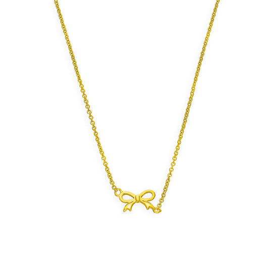 Gold Plated Sterling Silver Ribbon Bow 18 Inch Necklace