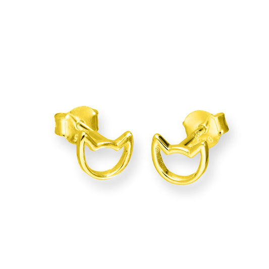 Gold Plated Sterling Silver Cat Head Outline Stud Earrings