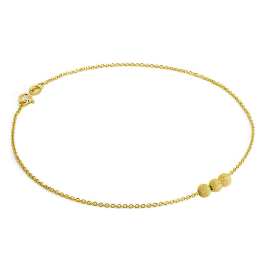 Gold Plated Sterling Silver Anklet with 3 Frosted Beads