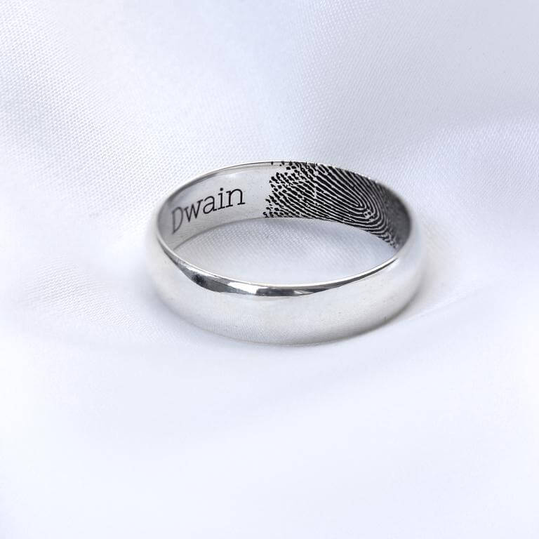 Personalised Sterling Silver Fingerprint Name Ring