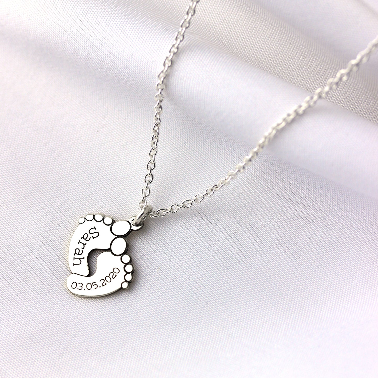 Bespoke Sterling Silver Baby Feet Name Necklace 16 - 24 Inch