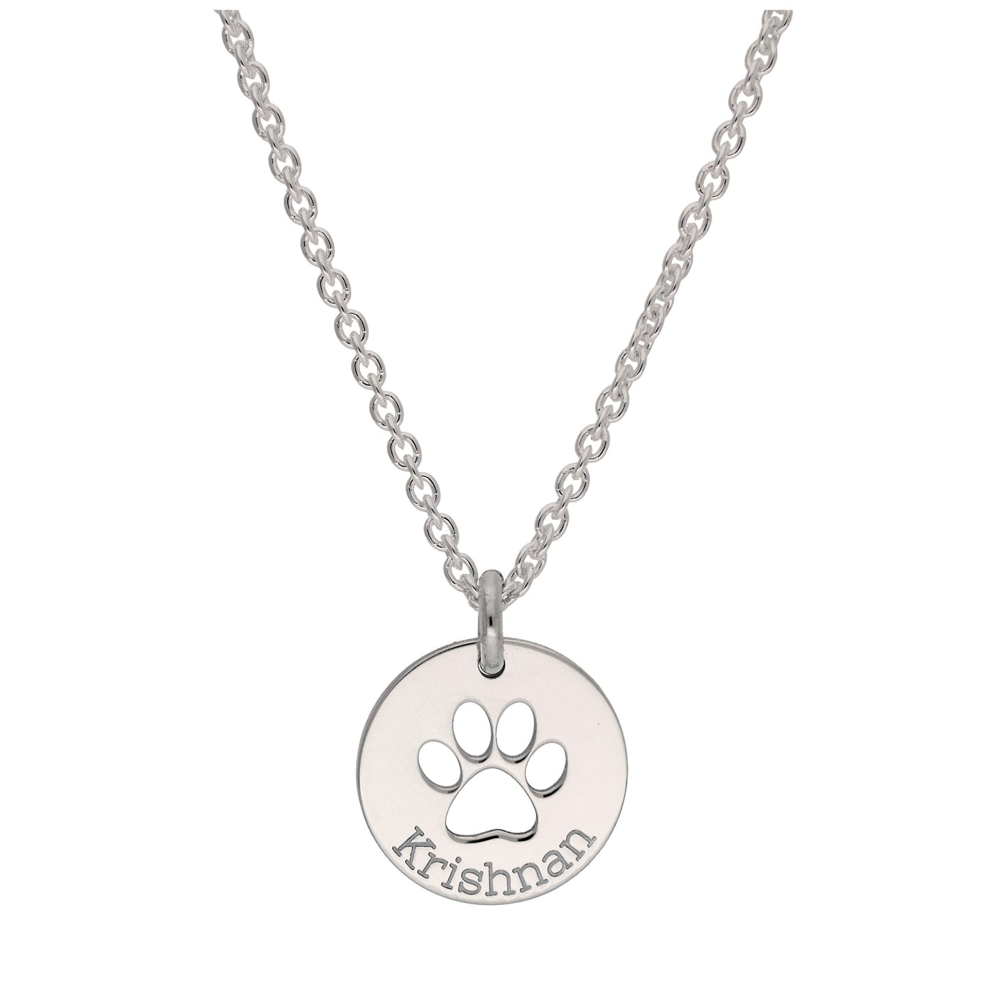 Personalised Sterling Silver Paw Round Necklace