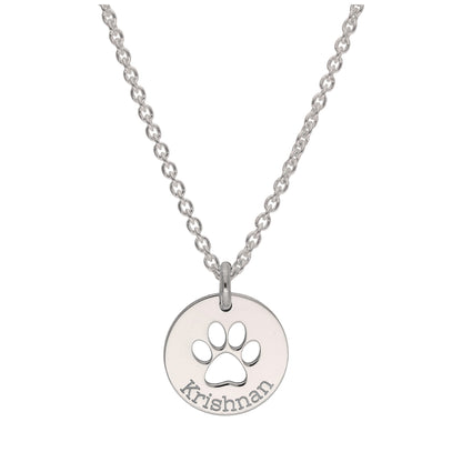 Personalised Sterling Silver Paw Round Necklace