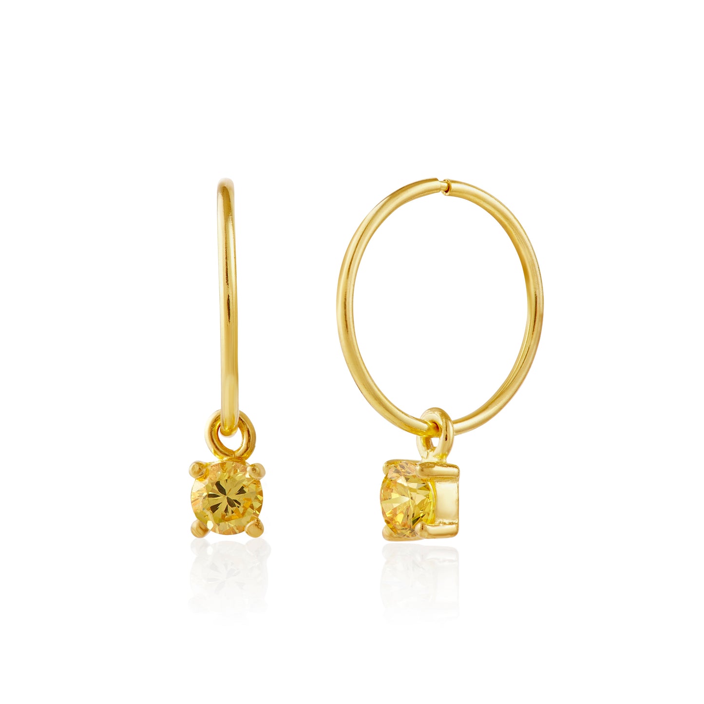 Gold Plated Sterling Silver Citrine CZ 12mm Charm Hoop Earrings