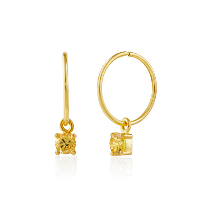 Gold Plated Sterling Silver Citrine CZ 12mm Charm Hoop Earrings