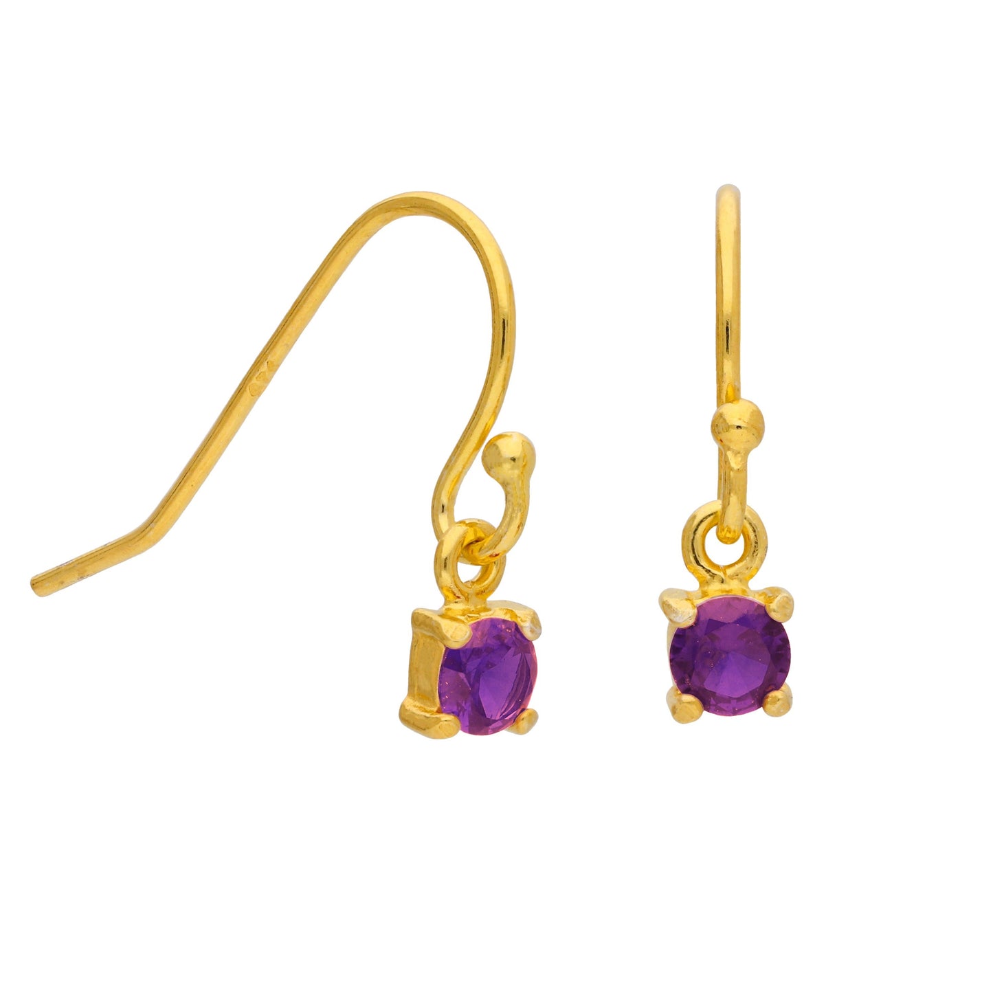 Gold Plated Sterling Silver Amethyst CZ Drop Earrings