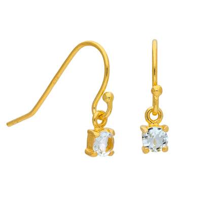 Gold Plated Sterling Silver Aquamarine CZ March Drop Earrings