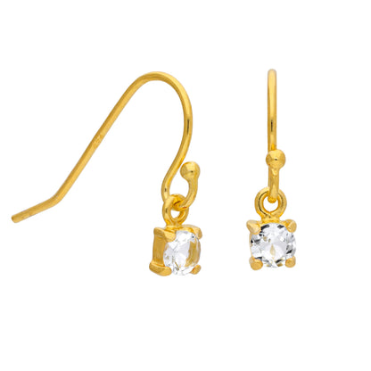 Gold Plated Sterling Silver Clear CZ April Drop Earrings