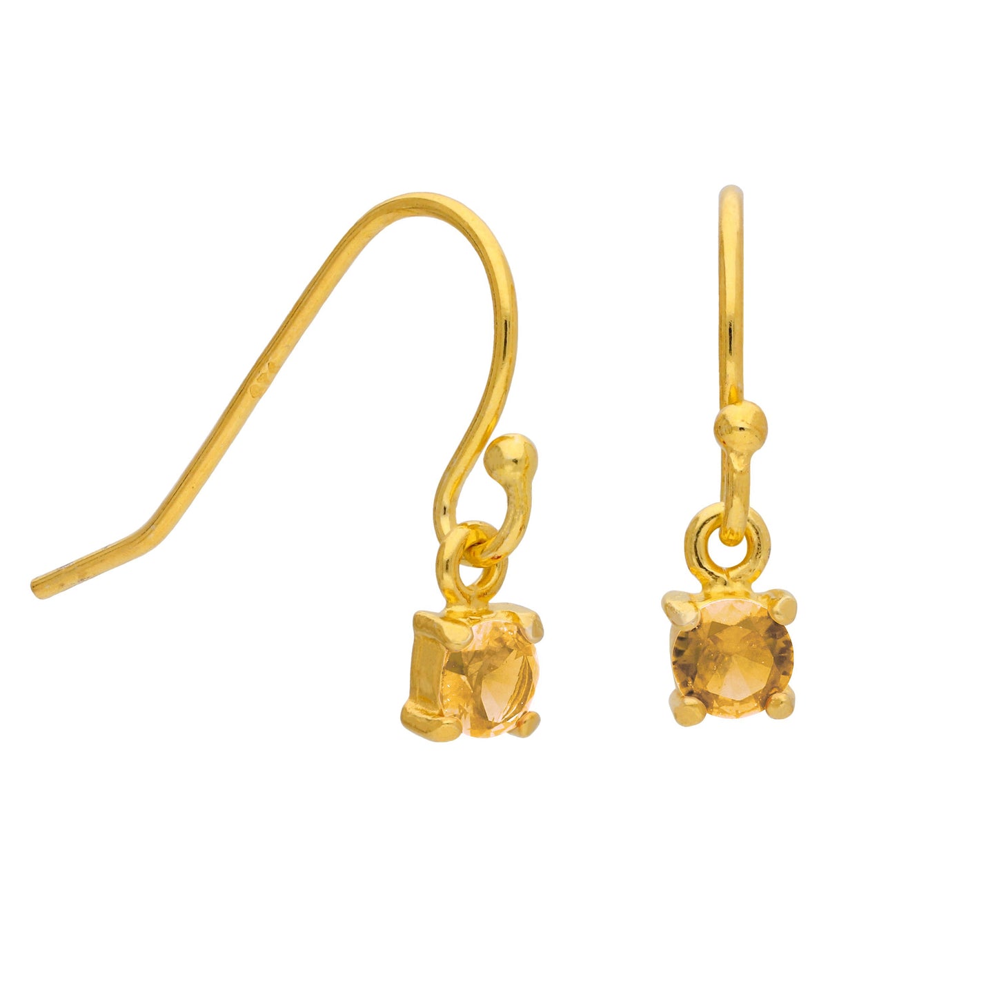 Gold Plated Sterling Silver Citrine CZ November Drop Earrings