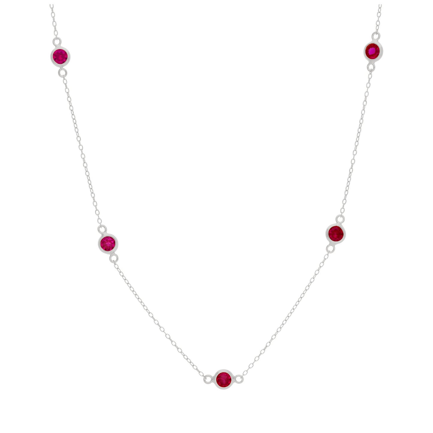 Sterling Silver Multi Ruby CZ July Birthstone Necklace