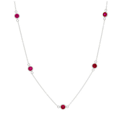 Sterling Silver Multi Ruby CZ July Birthstone Necklace