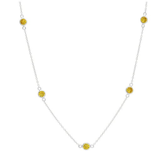 Sterling Silver Multi Citrine CZ November Birthstone Necklace