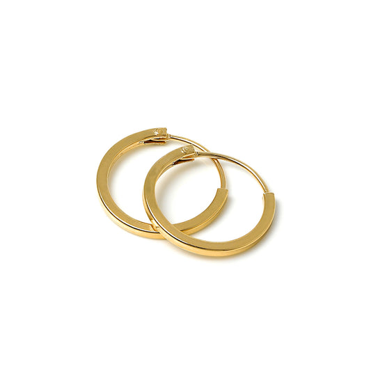 Gold Plated Sterling Silver 1mm Square Sleeper 14mm Hoop Earrings