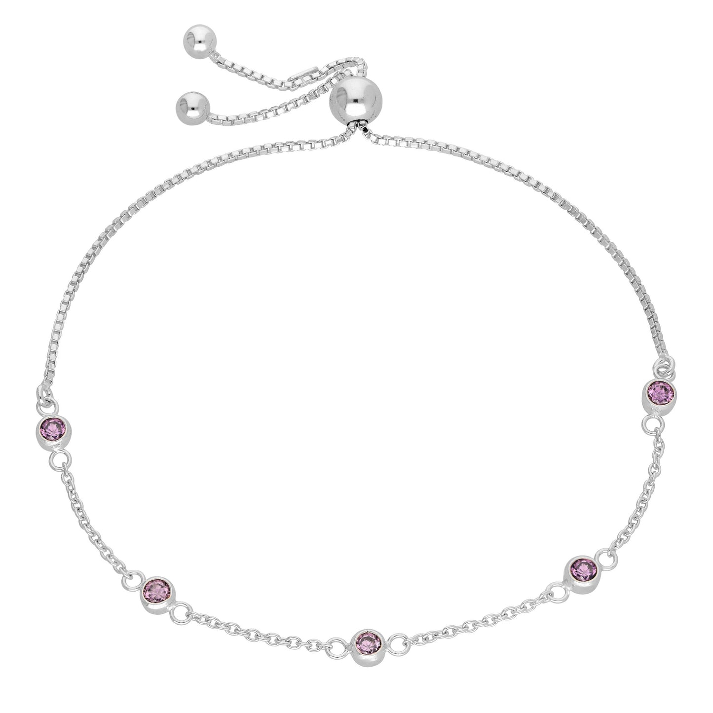 Sterling Silver Alexandrite CZ June Adjustable Bracelet