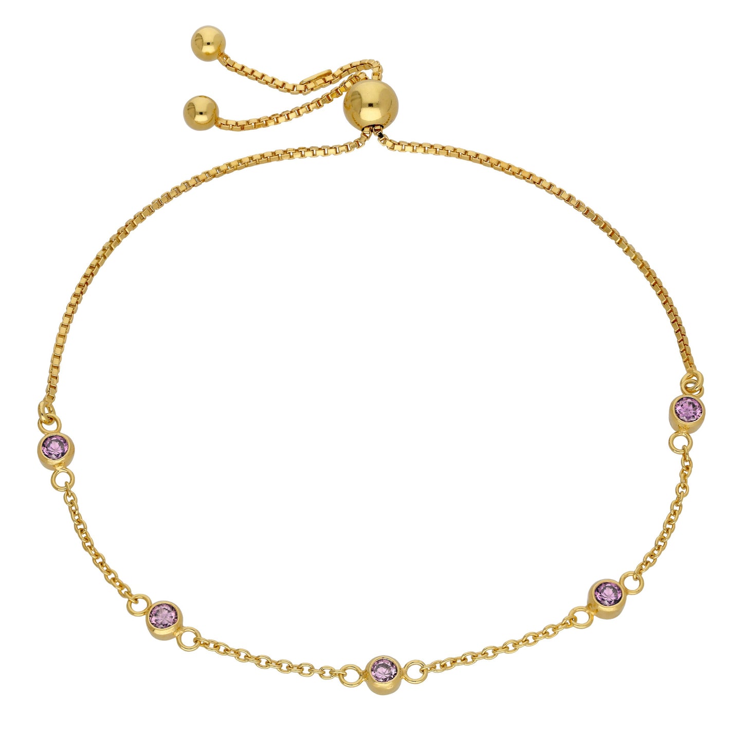 Gold Plated Sterling Silver Alexandrite CZ June Adjustable Bracelet