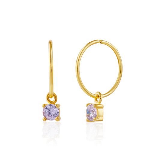 Gold Plated Sterling Silver Alexandrite CZ June 12mm Hoop Earrings