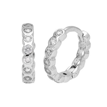 Sterling Silver CZ Rubover 13mm Huggie Hoop Earrings