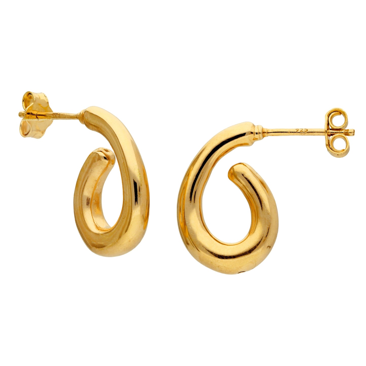 Gold Plated Sterling Silver Chunky Liquid Hoop Stud Earrings