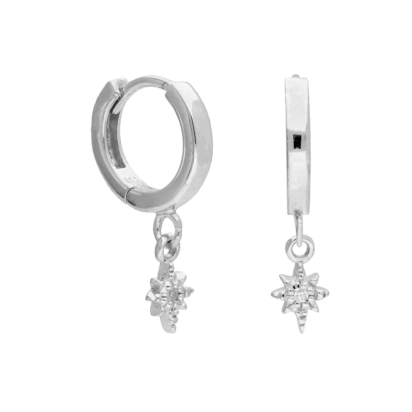 Sterling Silver CZ Star Charm 12mm Huggie Hoop Earrings