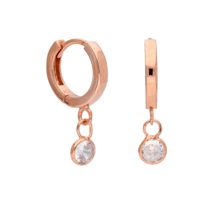 Rose Gold Plated Sterling Silver CZ Charm 12mm Hoop Earrings