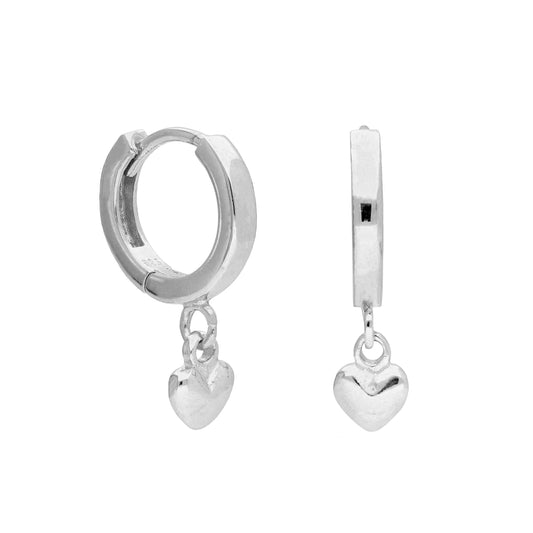 Sterling Silver Heart Charm Thick 12mm Huggie Hoop Earrings