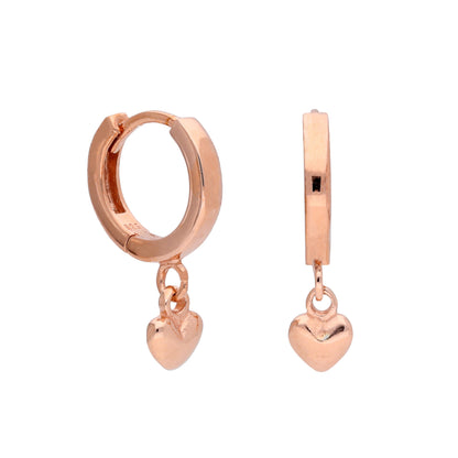 Rose Gold Plated Sterling Silver Heart 12mm Hoop Earrings