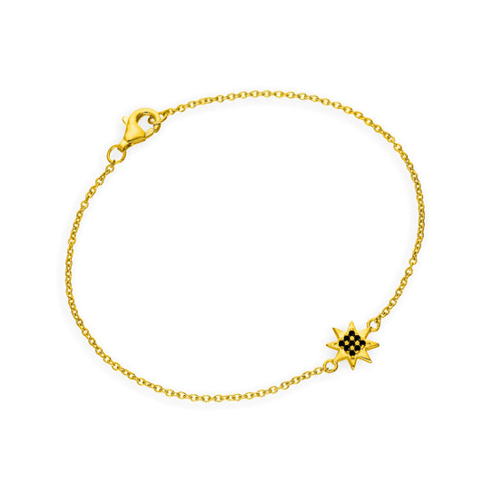 Gold Plated Sterling Silver & Black CZ Crystal Bracelet - 7 Inch