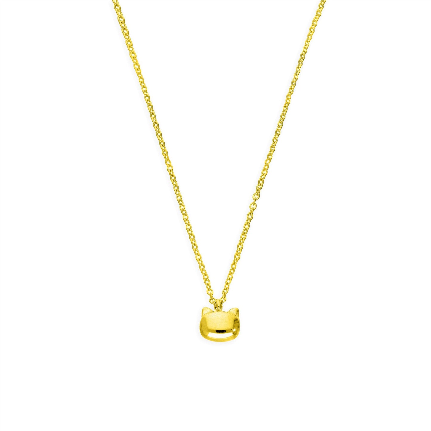 Gold Plated Sterling Silver Cats Head Necklace - 18 Inch