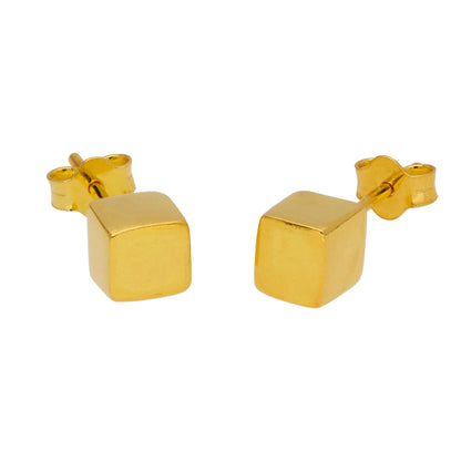 Yellow Gold Plated Sterling Silver 4mm - 7mm Cube Stud Earrings