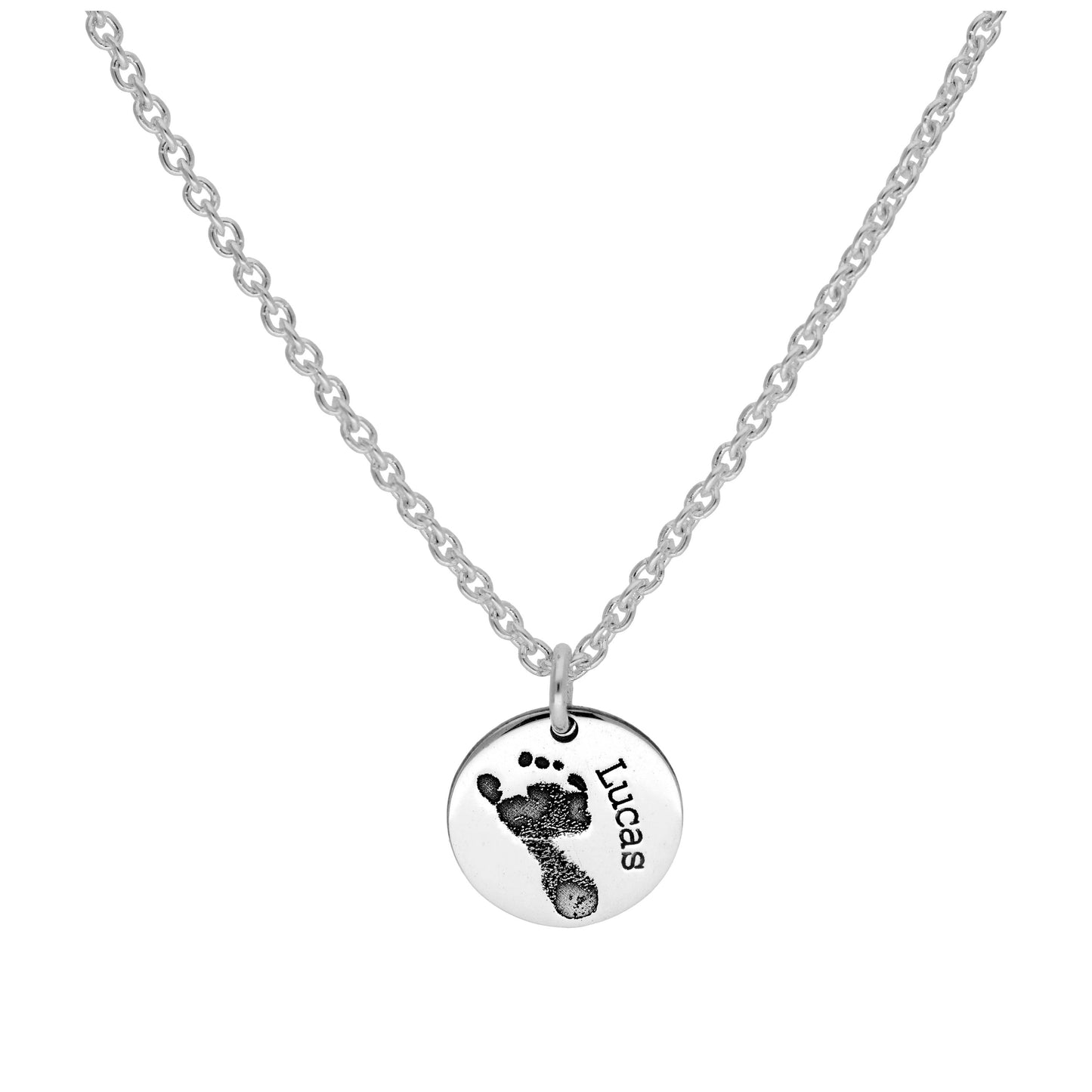 Bespoke Sterling Silver Footprint Round Name Necklace 16 - 24 Inches