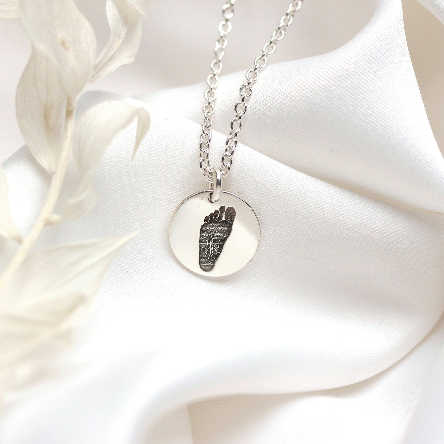 Bespoke Sterling Silver Footprint Round Necklace 16 - 24 Inches