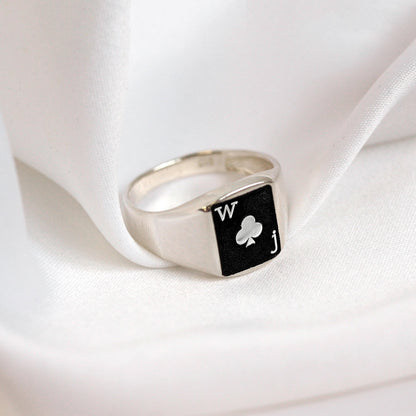 Personalised Sterling Silver Initials Playing Card Signet Ring