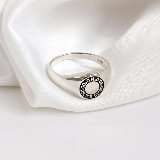 Personalised Sterling Silver Coordinate Circle Signet Ring