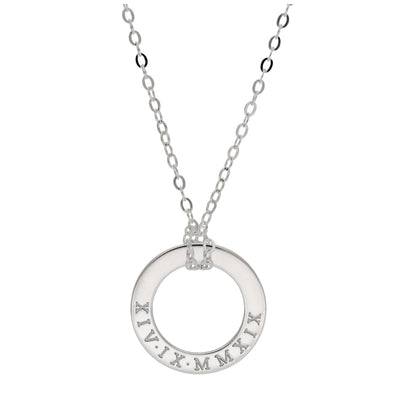 Personalised Sterling Silver Roman Numeral Circle Necklace
