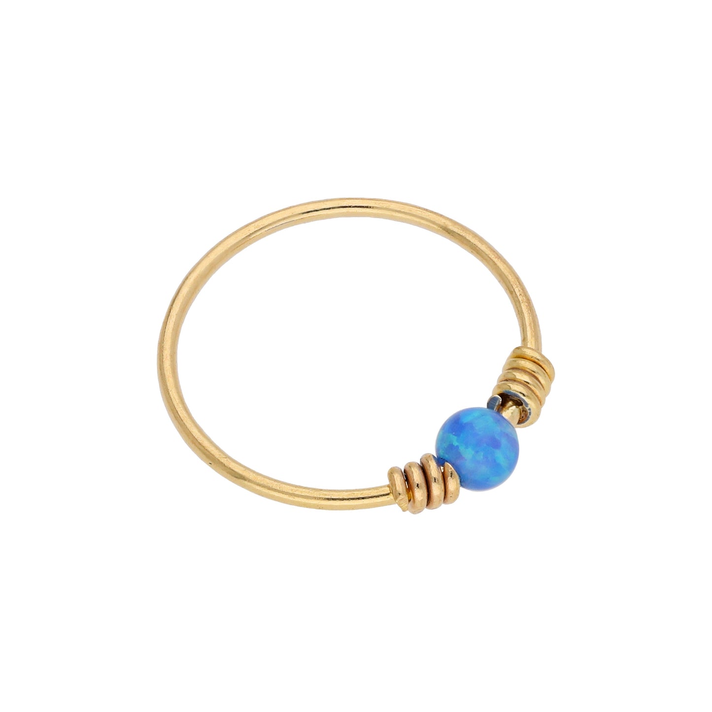 9ct Gold Spring Coil Blue Opal Stone 10mm 24Ga Nose Ring